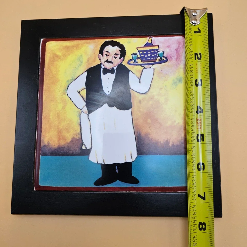 Charming Waiter Serving Tray Tile‎ Art Framed Wall Decor